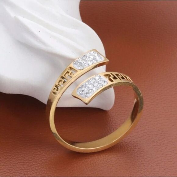 Chic Wrap Adjustable Ring Stainless Steel 18k Gold Plated Paved Shining Zirconia - Picture 5 of 11